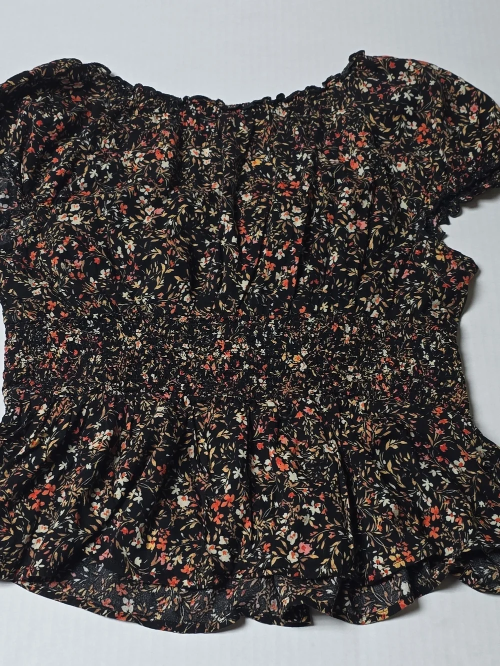 Old Navy Black Floral Smocked Peplum Top - Women